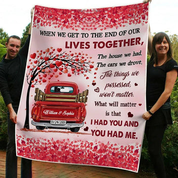 Personalized Couple Red Truck Farmhouse Blanket for Wife, Old Barn Vintage Blanket for Wedding Anniversary